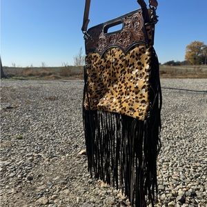 Western Linen leopard & tooled purse